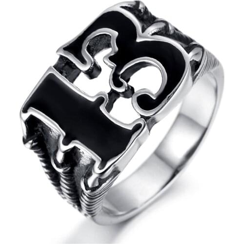 Mens Lucky 13 Star Silver color Ring 316L Stainless Steel Biker Motorcycle Ring