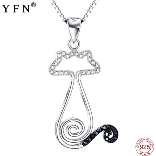 Necklace New 925 Sterling Silver Necklace For Women Cute Crystal Cat Animal Pendants Necklaces Fashion Jewelry For Friend
