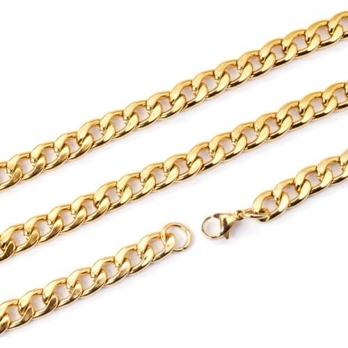 ASON Women Men Chain Necklace 5mm/7mm Stainless Steel Gold Silver Color Necklaces Set Long Chain Hip Hop Jewelry For Daily Wear
