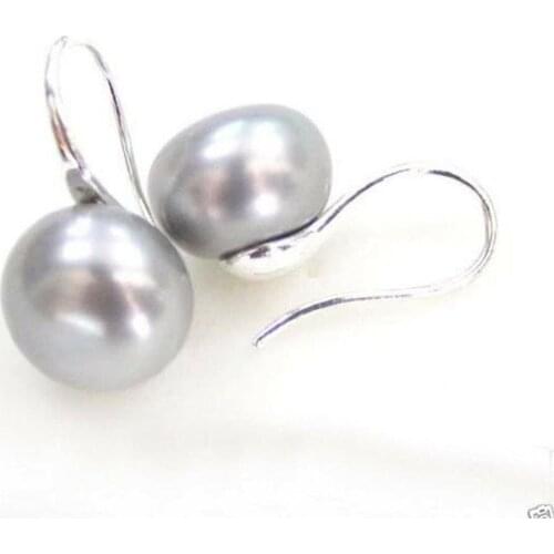 Genuine Natural 10-11mm Gray Akoya Freshwater Pearl Silver Hook Dangle Earrings