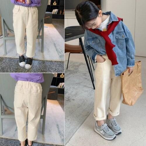 Casual Pants for Girl 2021 Spring Autumn Bottom Loose Harem Pants with Pocket Elastic Waist Kids Trousers Long White Pants