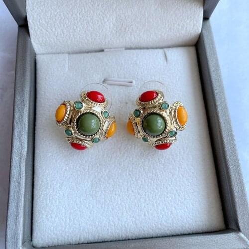 Needle earrings, brilliant decoration, resin inlay, European and American earrings, girls replica antique Earrings