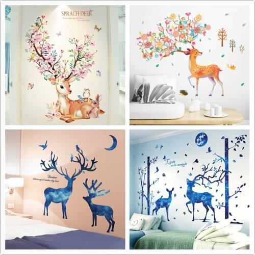 [shijuekongjian] Cartoon Deer Wall Stickers DIY Animal Wall Decals for House Kids Rooms Baby Bedroom Nursery Decoration