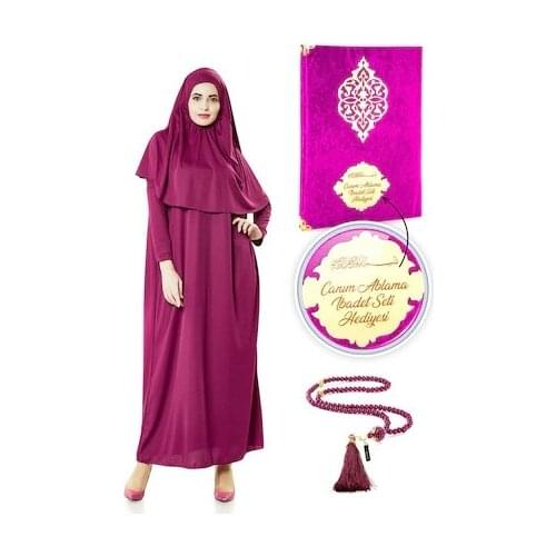 İsme Special Religious Gift Set, Prayer Gown Covered with Velvet, Yasin