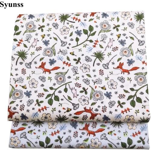 Syunss Diy Patchwork Cloth For Quilting Baby Cribs Cushions Dress Sewing Tissus Fox Butterfly Floral Print Cotton Fabric Tecido