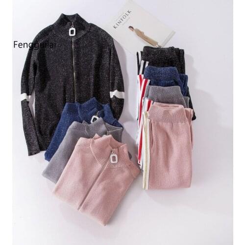 Streetwear Winter Fashion 2 Piece Set Women Sport Wear One Size Girls Knitted Pant Suit Outdoor Casual Sweatsuit Female Outfits