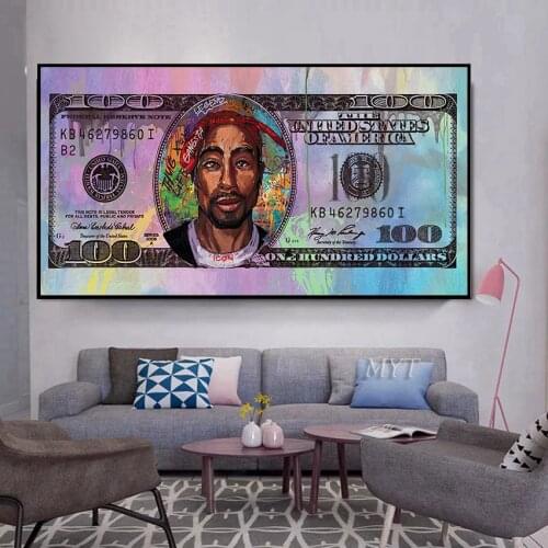 Street Graffiti Art TUPAC Portrait Canvas Painting on The Wall Art Dollars Posters Prints Wall Pictures for Living Room Cuadros