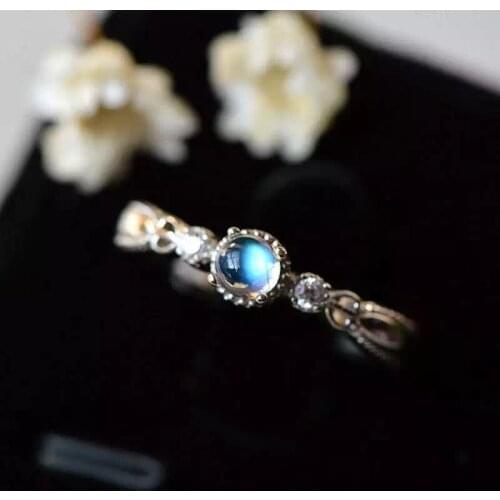 Uloveido Natural Blue Moonstone Ring,Tested Gemstone with Certificate, 925 Sterling Silver Wedding Engagement Rings Lady FJ367