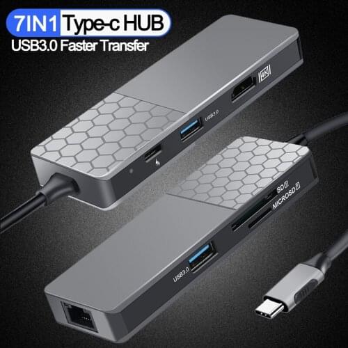 USB C HUB to HDMI compatible Adapter USB 3.0 micro SD TF Card Reader PD charger RJ45 for MacBook Pro Laptop Type C HUB Splitter