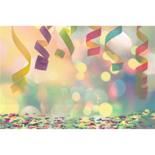 VinylBDS Photographic Background Ribbons Colored Dots Glow Paper Flowers Washable Birthday Photocall Backdrops Princess Wedding