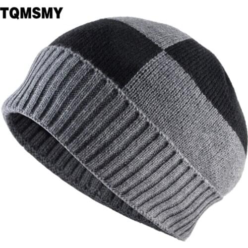 TQMSMY Knitted Skullies Beanies Men Fashion Knitting Plaid Hats Mens Warm Winter Beanie Hats Thick Double Layer Bonnet TMB42