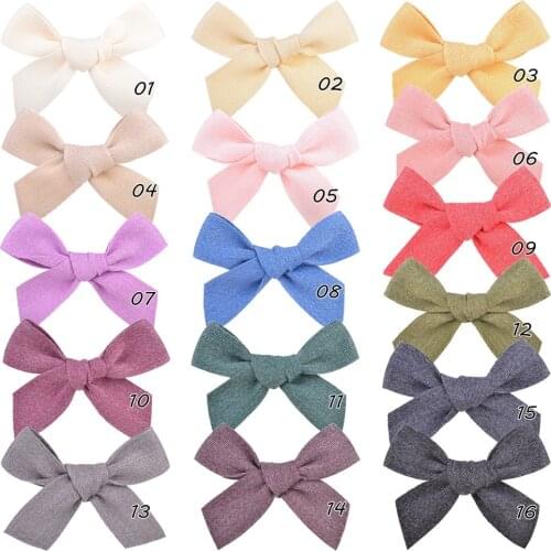 32 Pcs/Lot, 3.5" Handtied Cotton Fabric Bow Hair Clips, Children Girls Fabric Hair Bow Clips, Birthday Party Headwear