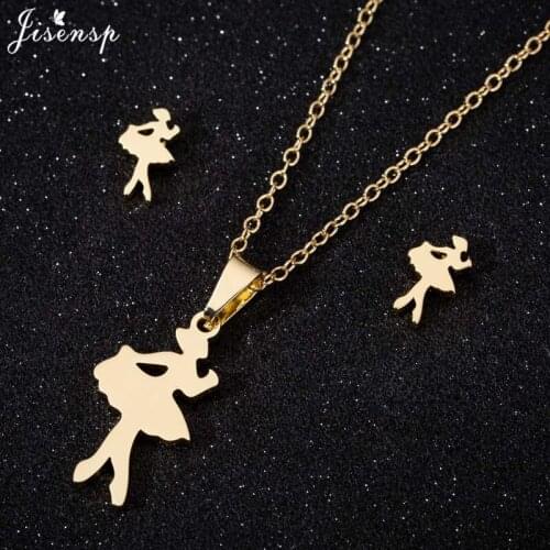 Lovely Ballet Girl Stud Earrings Fashion Necklace Stainless Steel Jewelry Set for Women Accessories Femme Graduation Gift