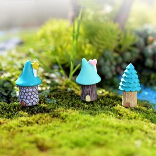 1Pcs Mini Colorful Resin House Trees Micro Landscape Fairy Garden Decoration Miniature Figurines DIY Ornaments Random