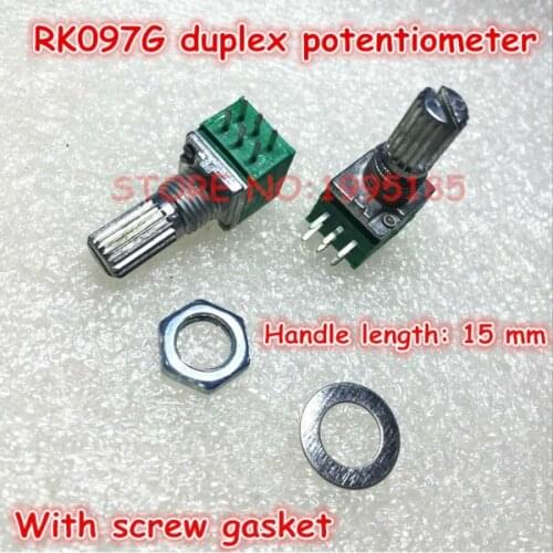 10Pcs/Lot RK097G B20K 6Pin duplex potentiometer audio / amplifier / sealed potentiometer 15mm handle