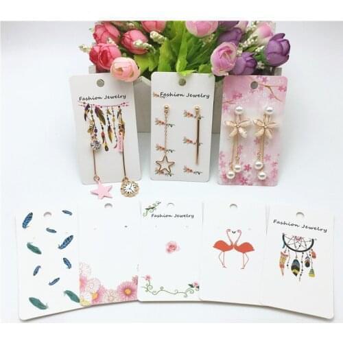 100 pcs 9x5cm rectangular fresh style earrings card variety of flowers / flamingo print fashion jewelry display card