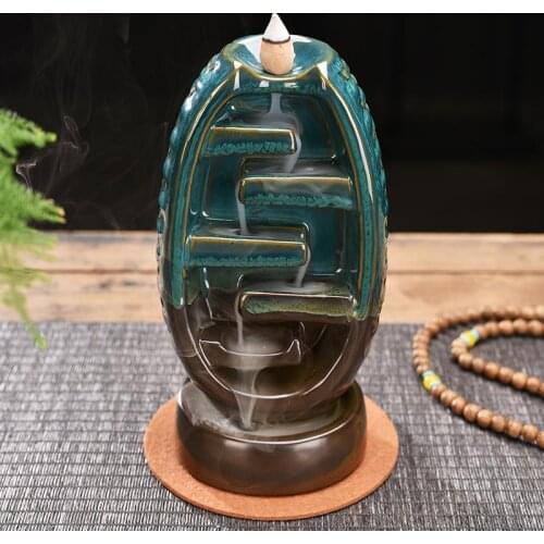 Gift 100 Pc Cones Zen Backflow Incense Burner Ceramic Smoke Waterfall Incense Sticks Holder Cerative Home Decor Porcelain Censer