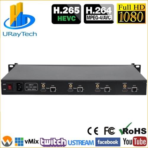 1U Rack 4 Channels HEVC H.265 H.264 HD HDMI IP Video Streaming Encoder Transmitter IPTV Encoder H265 RTMPS RTSP RTMP UDP HLS SRT