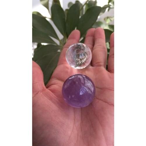 2 small cute 100% natural clear, amethyst quartz crystal sphere healing crystal gemstone as pocket gift for your family