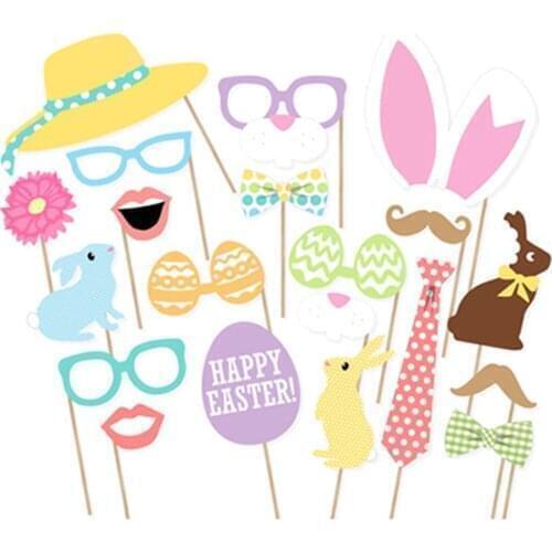 20pcs Happy Easter Photobooth Props Party Decorations Easter Eggs Rabbit Photobooth Props Festival Party Supplies