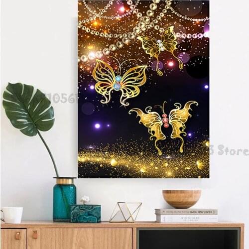 5D Diamond Painting Golden Butterfly Jewelry Art Picture Full Square/Round Drill Rhinestone Kit Diamond Embroidery GG4124