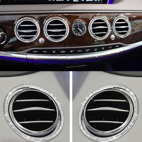 6 pcs Diamond Style Air Outlet Ring Trim Cover For Benz S Class W222 320L 400L 500L 2014-2017 ( Gold Silver option)