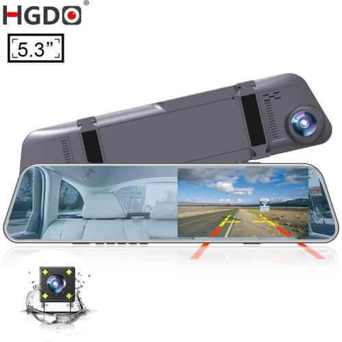 HGDO 5.3" Touch Car DVR Rear View Camera Mirror Dvrs 1080P Dash Cam Auto Registrar Video Recorder with 2 Cameras Parking Dashcam