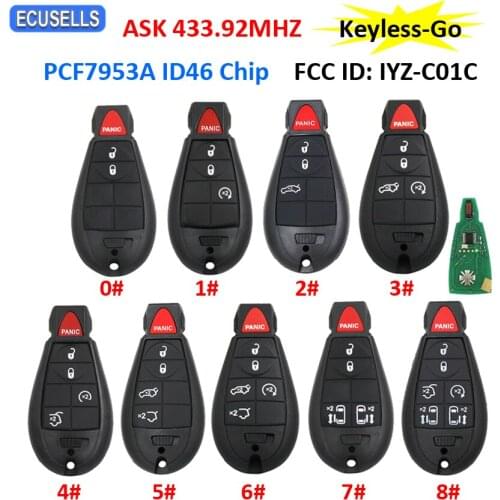 Keyless-Go 3/4/5/6/7 Button Remote Car Key ASK 433.92MHz PCF7953A ID46 Chip For Chyrsler/Dodge/Jeep FCC ID: IYZ-C01C CY24 Blade