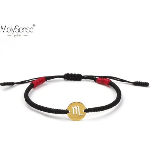 MolySense Handmade Golden Color 12 Constellation Scorpio Zodiac Stainless Steel Charm Bracelets For Friends Wax Macrame Bracelet