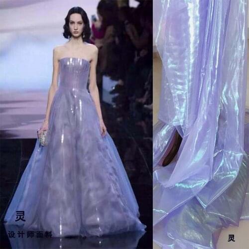 Colorful dress wedding mesh yarn gradient perspective designer fabric laser magic color Eugen yarn fabric
