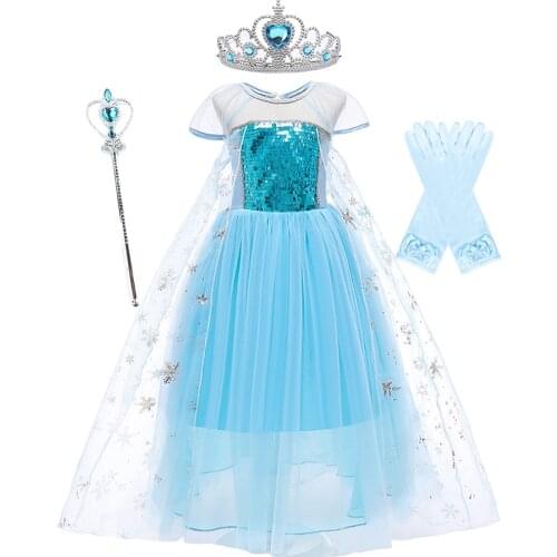 Little Girl Halloween Costume Baby Girl Elsa Dress Kids Snow Queen Cosplay Costume Children Birthday Party Evening Dress 3-10Y