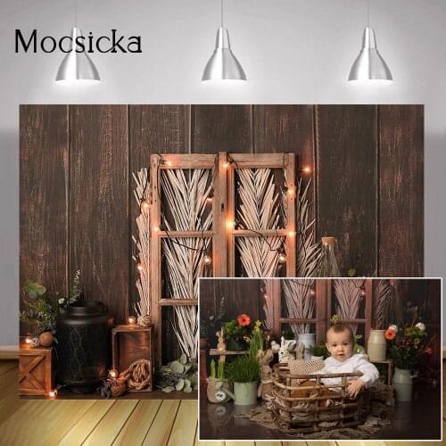 Newborn Baby Photography Cake Smash Backdrop Decoration Rustic Wood Vintage Door Background Kids Birthday Portrait Photocall