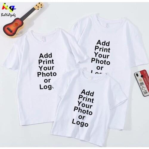 Customized Family Clothes Men Short Sleeve Solid 100% Cotton T Shirt Women Casual Streetwear Tops Kids Tees DIY Print Photo Logo