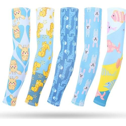 2Pcs Kids Sports Ice Cooling Arm Sleeves Sun UV Protection Elastic Breathable Dry Quick Girls Cycling Running Arm Warmer Cover