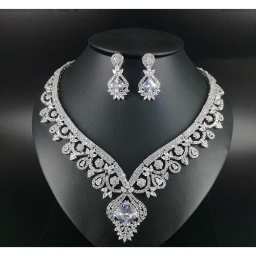 2020 new fashion Luxurious retro crystal square zircon necklace earring wedding bride banquet dinner jewelry set free shipping