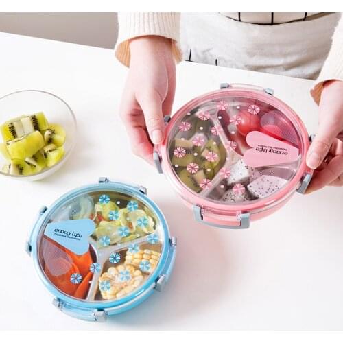 SHAI School Picnic Food Fruit 3 Grids Container Storage Box Healthy Plastic Stainless Steel Food Container Portable Lunch Box