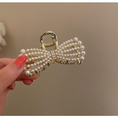 Korean Fashion Elegant Graceful Pearls Gold Color Metal Hair Claws for Women Girls Headwear Teperament Hair Accessories