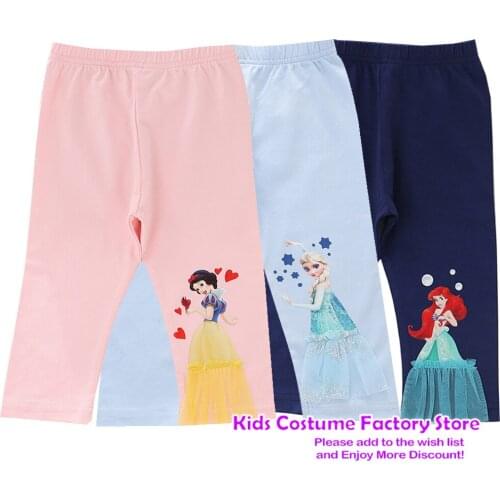Summer New Girls Pants Elsa Snow White Mermaid Printed Trousers Pants Childrens Air Conditioning Pants Princess Clothing