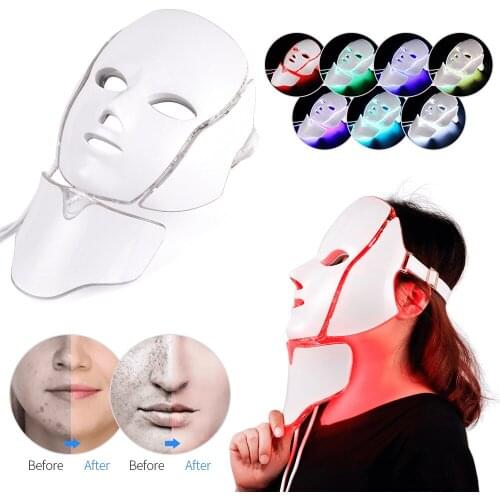 Facial Mask 7 Colors LED Face Skin Tighten Wrinkle Removal Whitening Blackhead Remover Acne Mask Neck Skin Rejuvenation