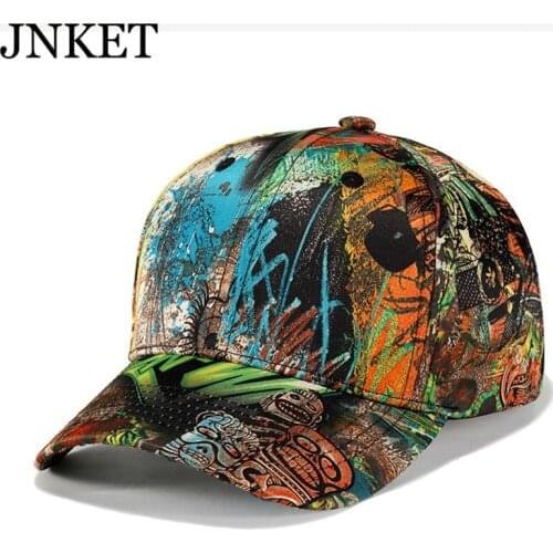 JNKET Fashion Graffiti Men Women Baseball Cap Hip Hop Hats Polyester Snapbacks Hats Outdoor Sports Sunhats Doodle Casquette