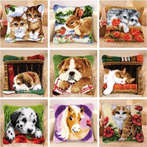 Cat Latch Hook Pillow Kits DIY Smyrna Knooppakket Klink Haak Kleed Bloemen Latch Hook Cross Stitch Pillows Foamiran For Flower
