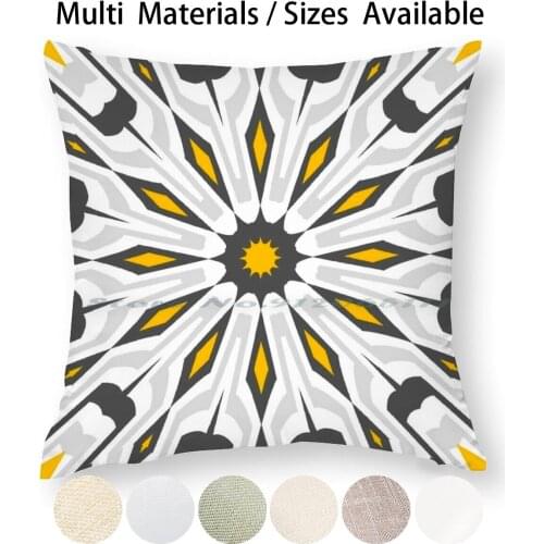 Mustard Concrete Pillow Case Throw Pillow Cover Cotton Linen Flax Pattern Kaleidoscope Mustard Yellow Grey Gray Concrete
