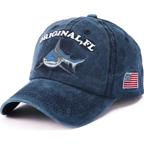 New cap Vintage Washed Denim Cap Snapback Embroidered Shark Baseball Caps Men Outdoor Fishing Cap Cotton Casual Female Dad Hat