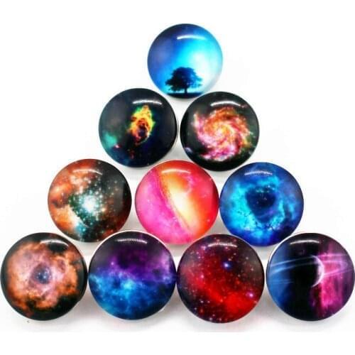 New Arrival 10pcs/lot universe Snap Button pretty starry Glass Snap Buttons Fit bangle 18mm DIY Snap Bracelet Jewelry