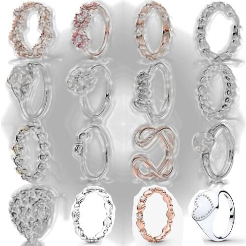 NEW 2020 100% 925 Sterling Silver Spring Rose Gold Sparkling Daisy Flower Crown Ring Fit DIY Women Original Fashion Jewelry Gift