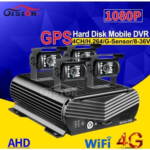 Online 4CH H.264 Hard Disk HDD 4G GPS Wifi Car Recorder Mobile Dvr Kit With 4Pcs Outdoor Car Camera Waterproof For Bus Taxi Van