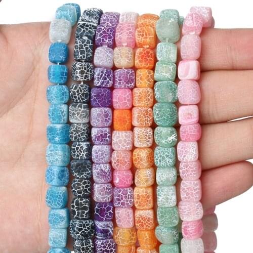 Wholesale Natural Stone Matte Square Dragon Veins Agates Beads Loose Beads 8mm 50pcs Needlework DIY Necklace Bracelet