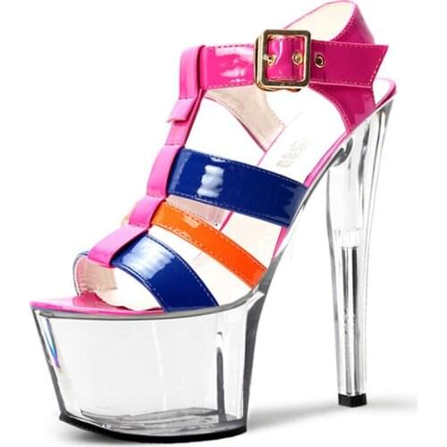 Sexy color stage sizes and sandals,17 cm, high fashion shoes, transparent waterproof platform