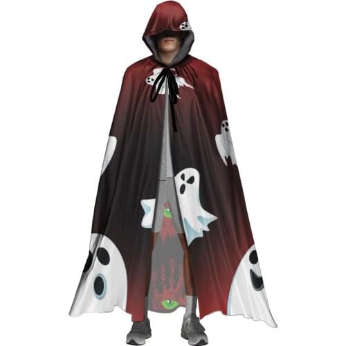 Gradient Ghost Gothic Design Halloween Hooded Cloak Unisex Full Length Vampire Witch Medieval Cosplay Costumes Hood Robes Capes