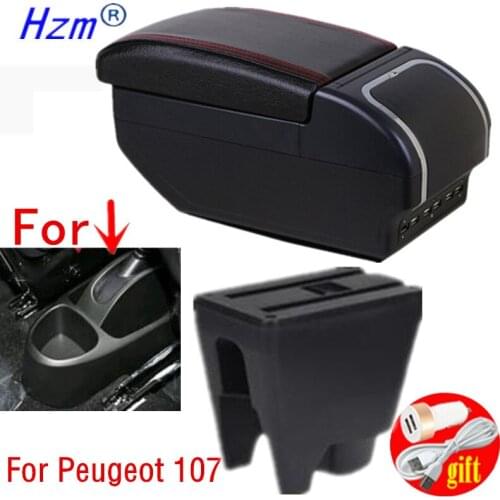 For Peugeot 107 Armrest Interior Parts special Retrofit parts Car Armrest Center Storage box USB LED Curved surface